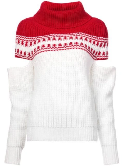 Monse Red/ivory Slashed Sleeve Fair Isle Sweater In White
