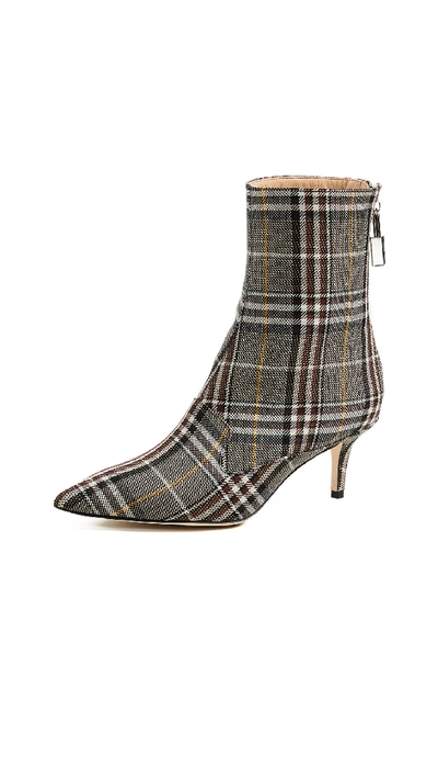 Monse Lock Plaid Canvas Ankle Boots In Plaid Charcoal