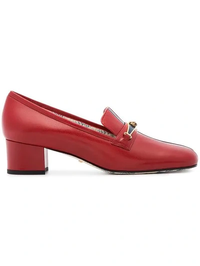 Gucci Embellished Two-tone Textured-leather Pumps In Red