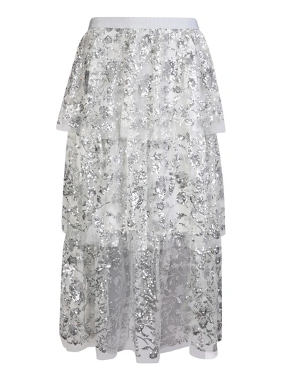 Self-portrait Sequined Tiered Midi Skirt In Neutrals ModeSens