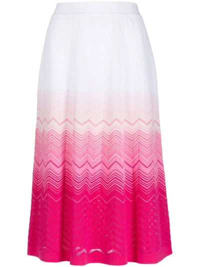 Missoni Womens Pink Zigzag-pattern Cotton-blend Knitted Midi Skirt