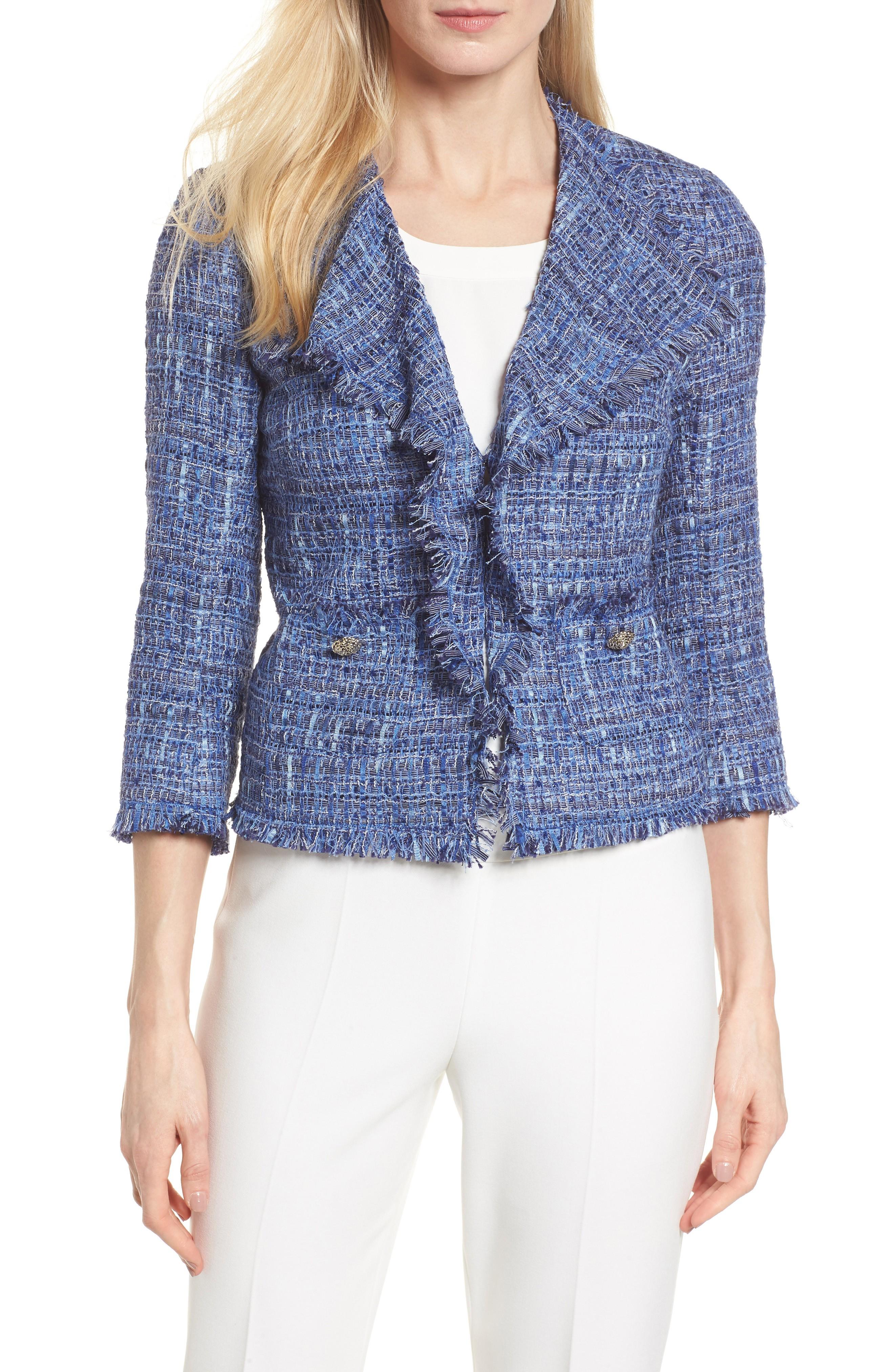 anne klein tweed fringe jacket