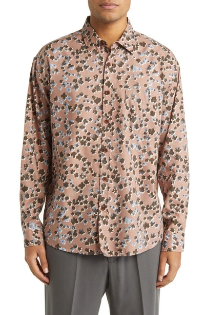Nn07 Deon 5655 Floral Cotton & Lyocell Button-up Shirt In Nougat