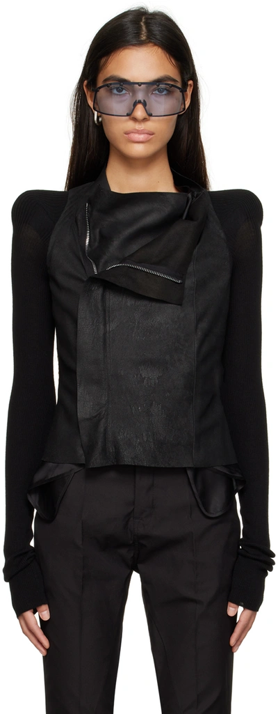 Rick Owens Wool And Leather Biker Jacket In Black