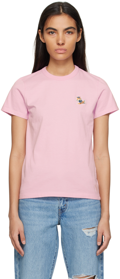 Maison Kitsuné Dressed Fox Patch Classic T-shirt In Dusty Rose (pink)