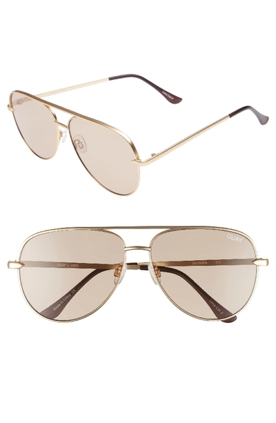 Quay X Desi Perkins Sahara 60mm Aviator Sunglasses - Gold/ Taupe