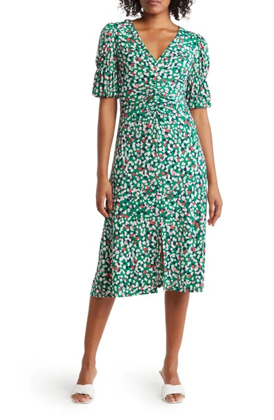 Vince Camuto Ity Ruched Front Midi Dress In Green Multi