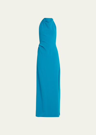 Proenza Schouler Open-back Draped Crepe Maxi Dress In Blue