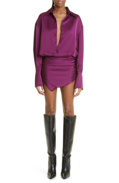 Attico Hatty Satin Mini Shirtdress In Purple