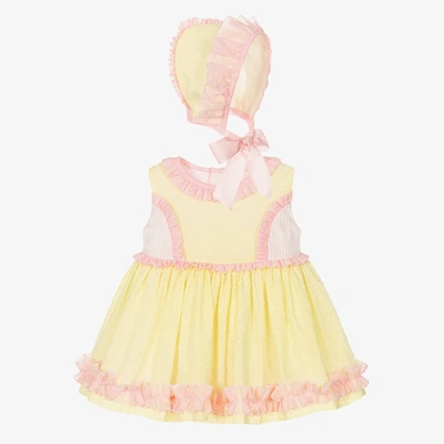 Abuela Tata Babies' Girls Yellow & Pink Dress Set