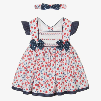 Pretty Originals Babies' Girls White & Blue Floral Dress Set