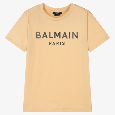Balmain Teen Boys Beige Paris Logo T-shirt