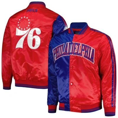 Starter Men's  Royal, Red Philadelphia 76ers Fast Break Satin Full-snap Jacket In Royal,red