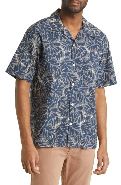 Nn07 Julio 5209 Leaf Print Short Sleeve Button-up Camp Shirt In Navy Blue