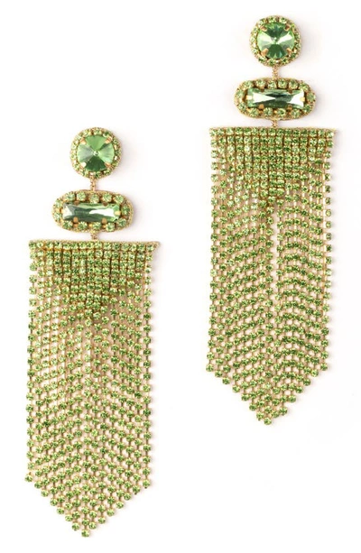 Deepa Gurnani Anvi Crystal Fringe Earrings In Lime