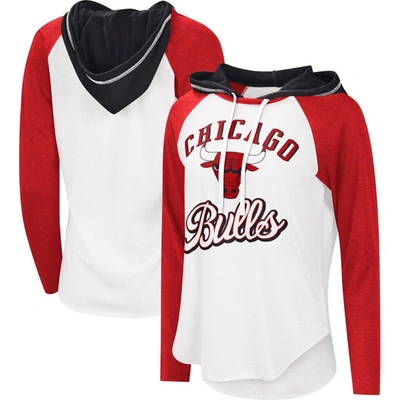G-iii 4her By Carl Banks White Chicago Bulls Mvp Raglan Hoodie Long Sleeve T-shirt