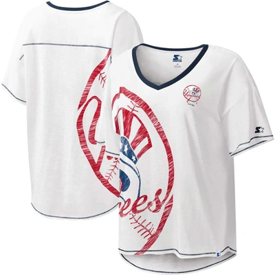 Starter White New York Yankees Perfect Game V-neck T-shirt