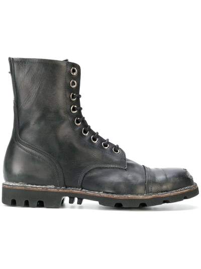 Diesel Distressed Lace-up Boots In Black