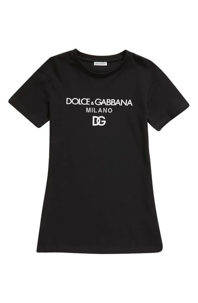 Dolce & Gabbana Kids' Embroidered Logo Stretch Cotton Graphic T-shirt Dress In Black