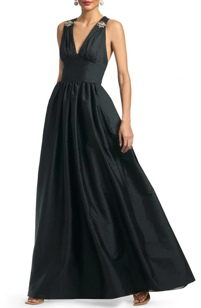 Sachin & Babi Kenzie Brooch-embellished Gown In Black