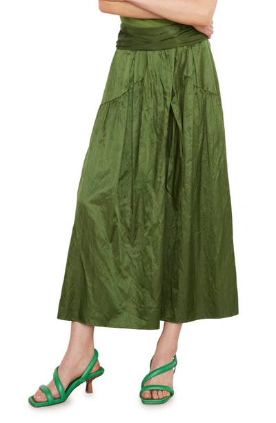 Vince Metallic Smocked Tiered Midi Skirt In Herb
