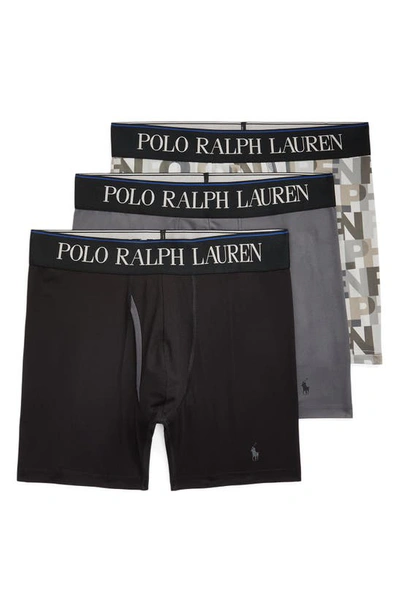 Polo Ralph Lauren Four Way Stretch Cooling Boxer Briefs, Pack Of 3 In Polo Black/combat Grey/stone Mountain Print