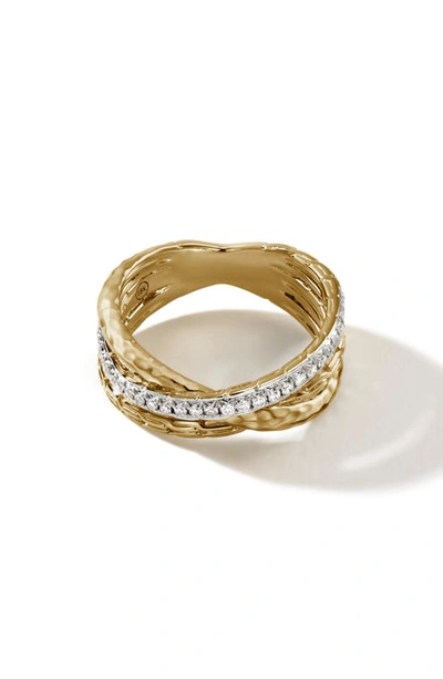 John Hardy Classic Chain Hammer Diamond Crossover Ring In Gold