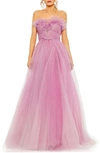 Mac Duggal Strapless Glitter Tulle Gown In Lilac Ombre