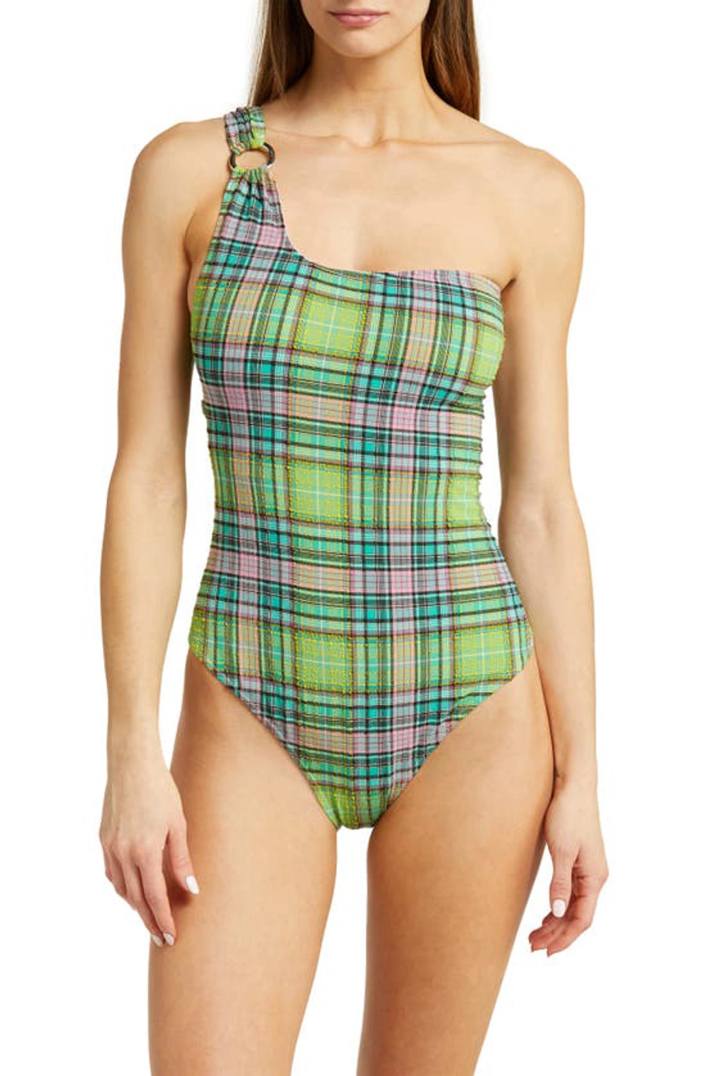 GANNI ■ Plaid Checkered Bottom One Shoulder Swimsuit 水着 66359909_32?w=1024