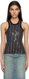 Ganni Sleeveless Beaded Rib Jersey Top In Black