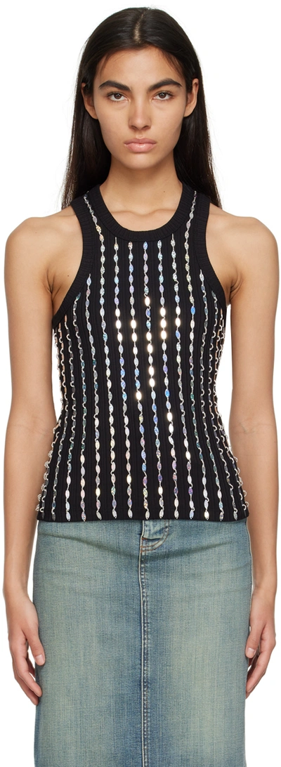 Ganni Sleeveless Beaded Rib Jersey Top In Black