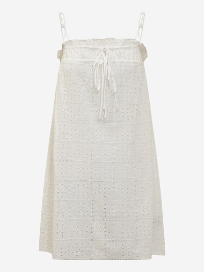 Ganni Broderie Anglaise Cotton Minidress In White