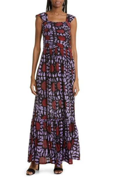 Busayo Olumide Square-neck Cap-sleeve Maxi Dress In Red Lilac Black