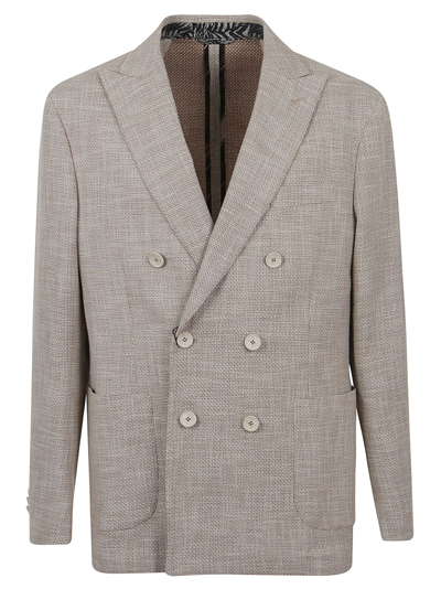 Etro Double-breasted Cotton-blend Blazer In Brown
