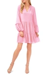 Cece Clip Dot Ruffle Long Sleeve Shift Dress In Pink Begonia
