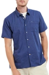 Barbour Nelson Solid Linen & Cotton Short Sleeve Button-up Shirt In Indigo