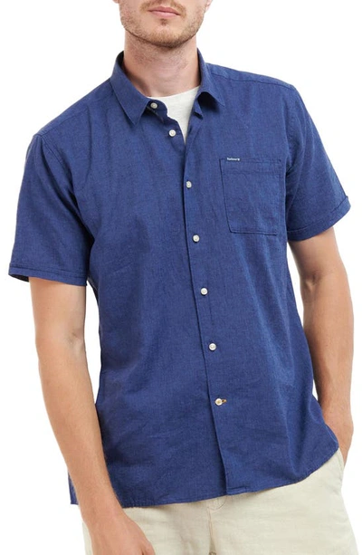 Barbour Nelson Solid Linen & Cotton Short Sleeve Button-up Shirt In Indigo