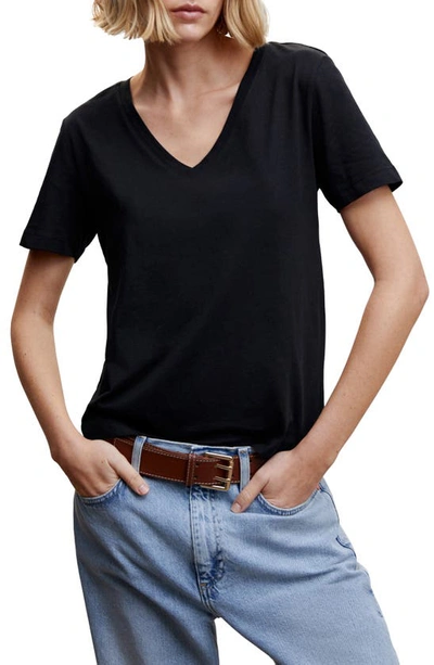 Mango V-neck Linen T-shirt Black