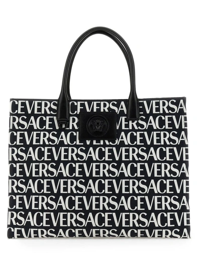 Versace Allover Large Shopper In Black