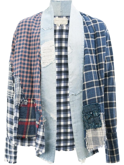 Greg Lauren Patchwork Plaid Shirt Jacket In Blue | ModeSens Greg Lauren Patchwork Plaid Shirt Jacket In Blue | ModeSens