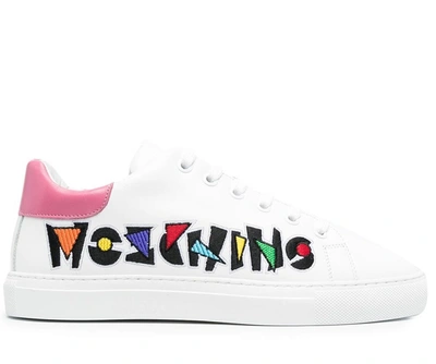 Moschino Embroidered Logo Sneakers In White
