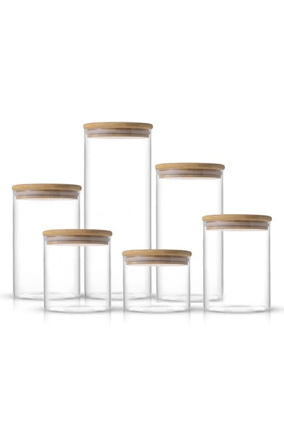 Joyjolt Set Of 6 Multisize Glass Jars With Airtight Bamboo Lids In Clear