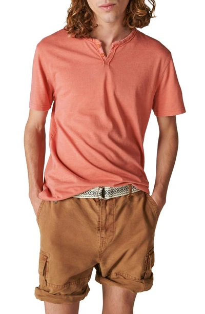 Lucky Brand Button Notch Neck T-shirt In Burnt Ochre