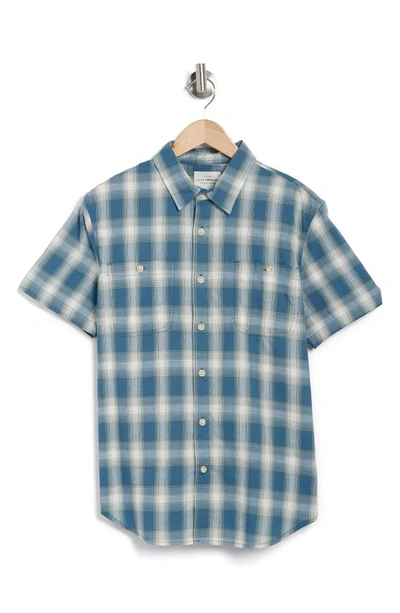 Lucky Brand Mason Stretch Cotton Plaid Workwear Shirt In Blue/ White