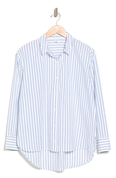 Melrose And Market Stripe Poplin Cotton Shirt In White- Blue Lark Stripe