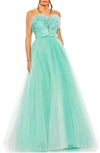 Mac Duggal Strapless Glitter Tulle Gown In Aqua Ombre