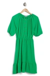 Good Luck Gem Shirred Puff Sleeve Button Front Placket Midi Dress In Ultra Kelly