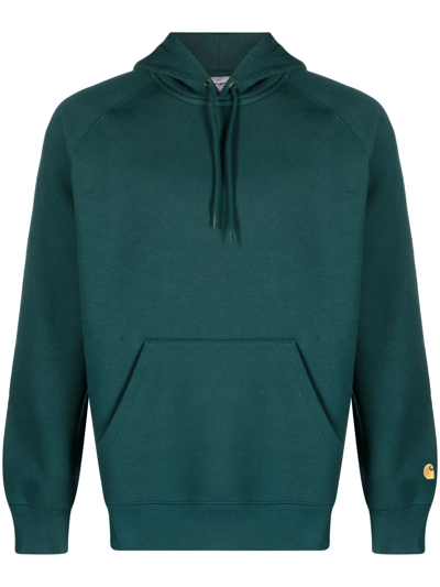 Carhartt Chase Logo刺绣棉连帽衫 In Green