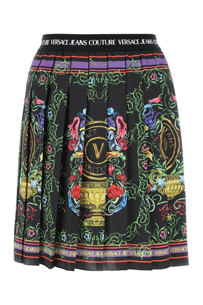 Versace Jeans Couture Graphic-print Pleated Mini Skirt In Black