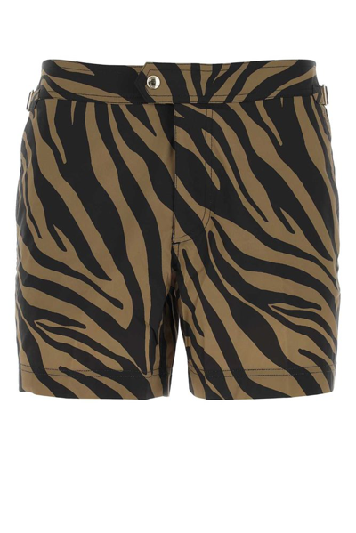 Tom Ford Zebra-print Swim Shorts In Brown